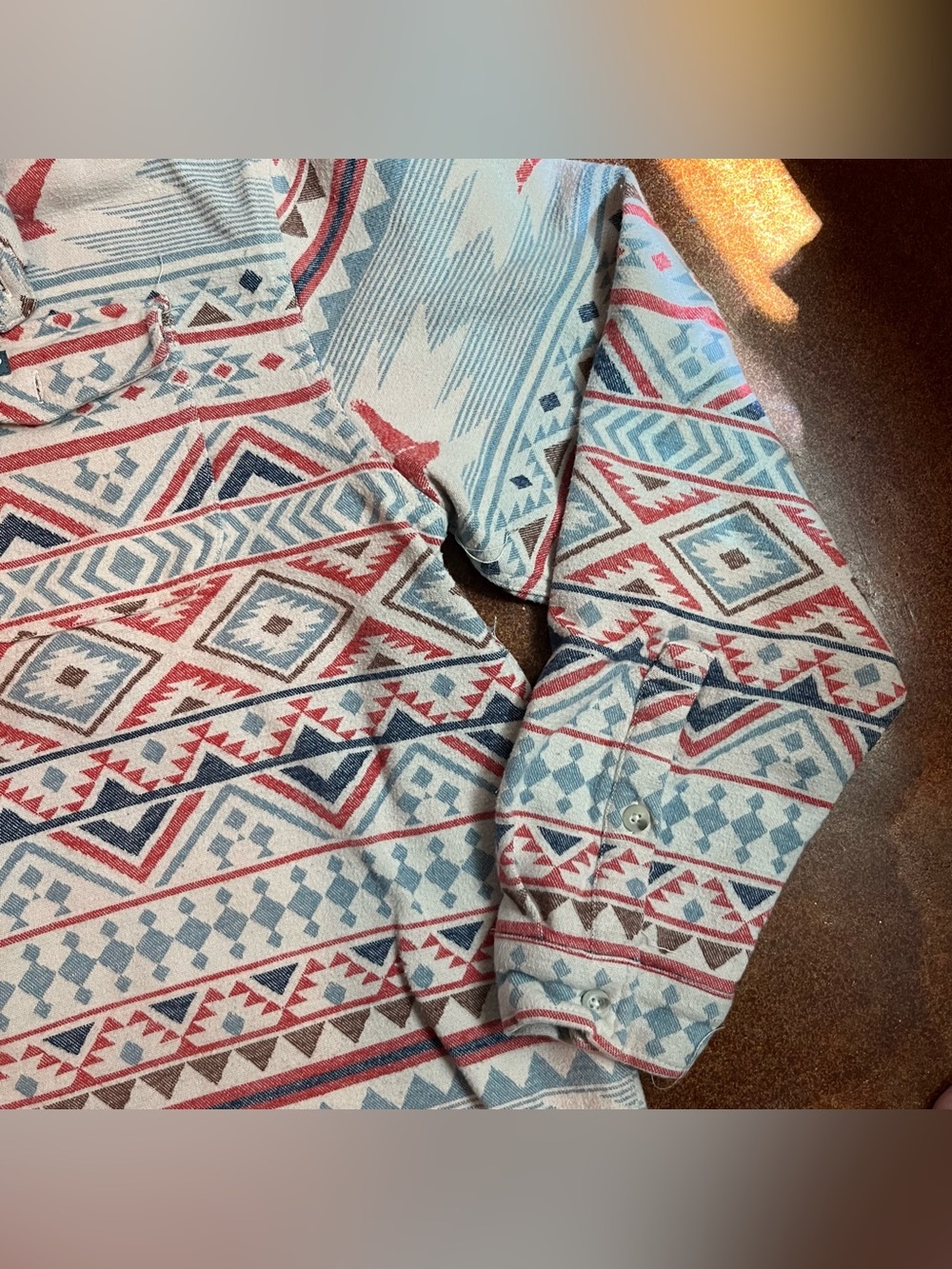 Burlebo Patterned Button-Up Shirt Jacket in Light Blue and Red Sz XL - Picture 6 of 10